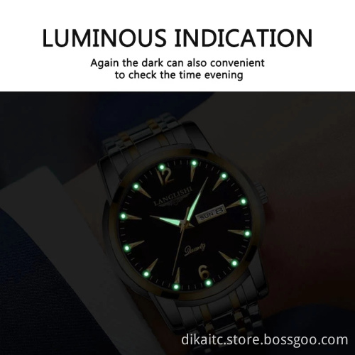 LANGLISHI 2021 Luxury Mens Watches Luminous Waterproof Stainless Steel Watch Men Quartz Date Calendar Business Wristwatch